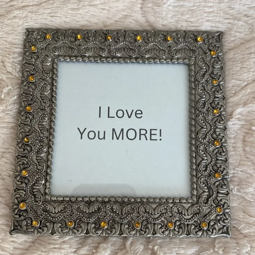 Picture frame beautiful etched detail yellow stone vintage unknown manufacturer